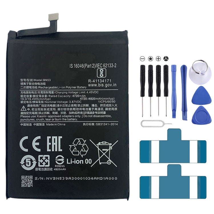 BN53 4820 mAh Li-Polymer Battery Replacement For Xiaomi Redmi Note 9 Pro 5G, BM37, BN51, BM52, BM4M, BM4Q, BN56, BM55, BN53, BN62, BM54, BM4X, BM4Y, BM57, BN59, BP42, 38, BP44, BM5A, BP47, BN66, BM58, BP43, BN57, BS01FA, BN60, BN80, BM4P, BN61