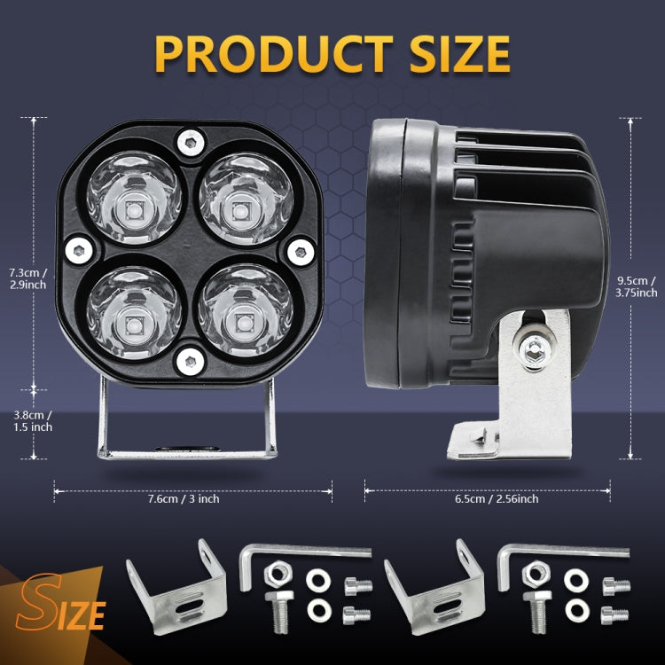Car 3 inch 4LEDs Spotlight 20W / 2000LM / 6000K / DC9-80V, Continuous Spotlight(White Light), Continuous Spotlight(Yellow Light)