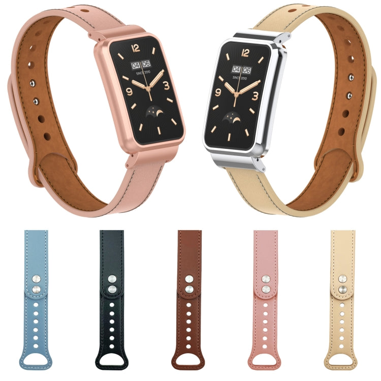 Double Stud Leather Metal Frame Watch Band, For Xiaomi Mi Band 7 Pro