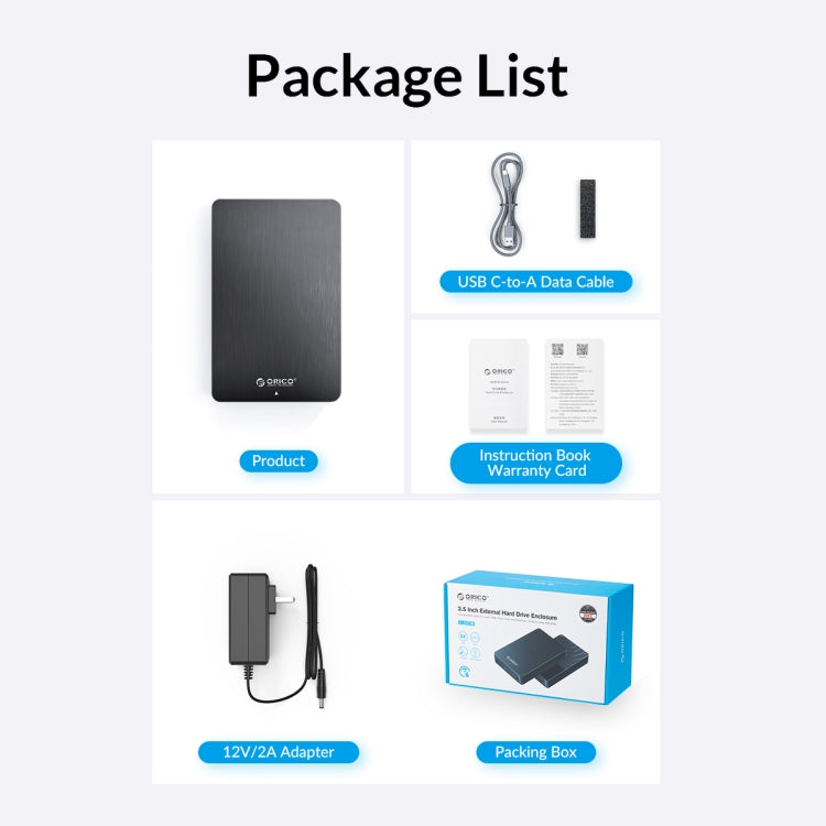 ORICO HM25C3 2.5 inch USB3.1 Gen1 Type-C Hard Drive Enclosure, EU Plug, US Plug, UK Plug, AU Plug