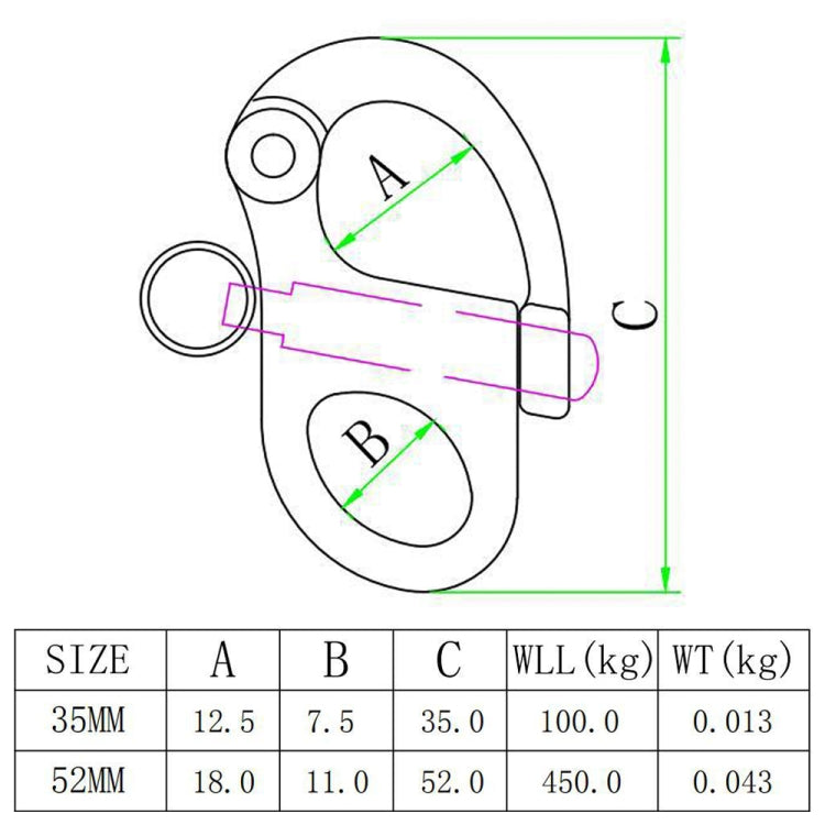 2 PCS 316 Stainless Steel Fixed Spring Shackle, 35mm, 52mm