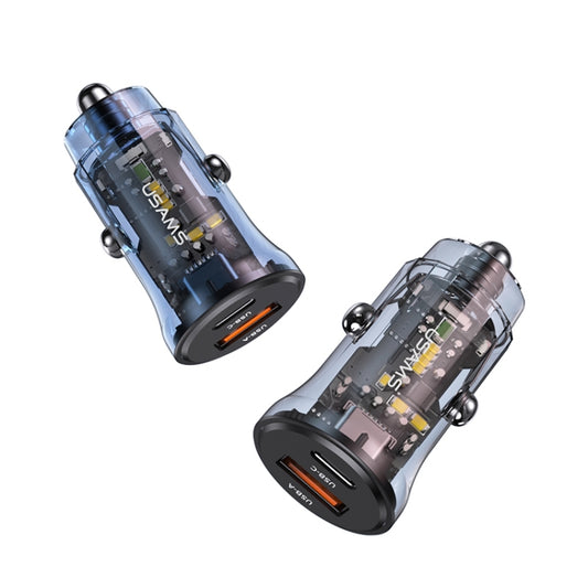 Chargeur de voiture mini transparent double port 30W USAMS US-CC164 C32, C32