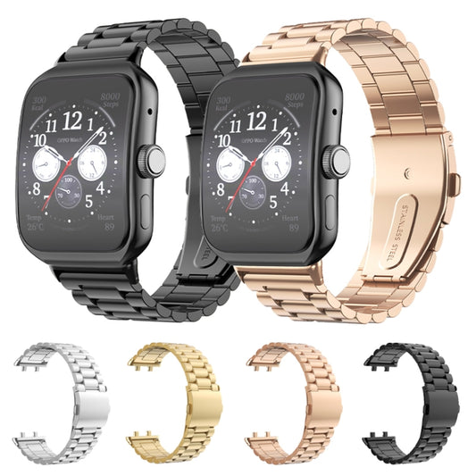 Three-bead Flat Buckle Stainless Steel Watch Band, For OPPO Watch 3 Pro, For OPPO Watch 3