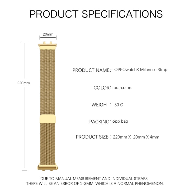 Milanese Stainless Steel Metal Watch Band, For OPPO Watch 3