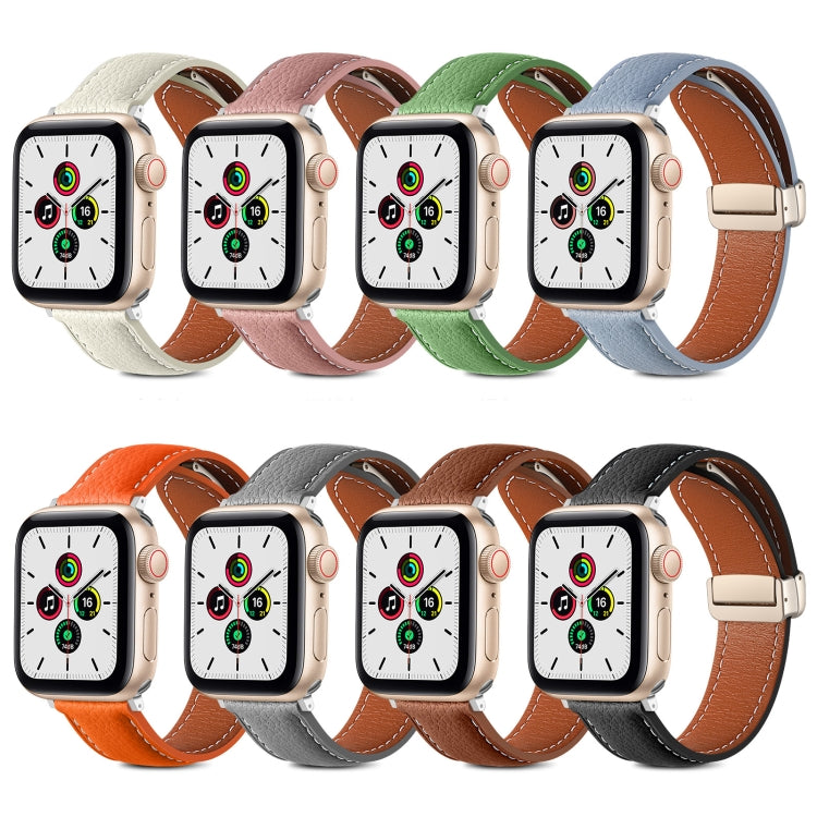 Folding Buckle Genuine Leather Watch Band, For Apple Watch Ultra 49mm / Series 8&7 45mm / SE 2&6&SE&5&4 44mm / 3&2&1 42mm, For Apple Watch Series 8&7 41mm / SE 2&6&SE&5&4 40mm / 3&2&1 38mm