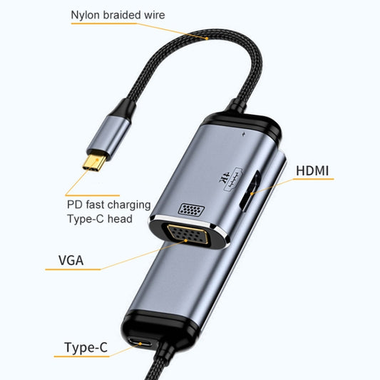 Y001 Câble adaptateur audio 3 en 1 USB-C/Type-C vers VGA+HDMI+USB-C/Type-C, Y001