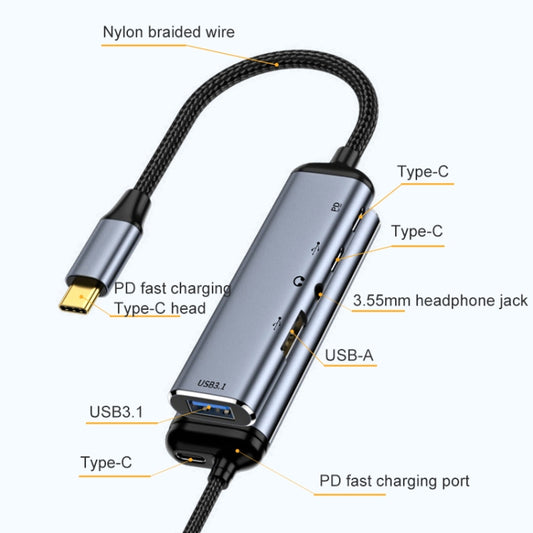 Y003 5 in 1 USB-C/Type-C to USB3.1+USB2.0+Dual USB-C/Type-C+3.5mm Audio Interface Multi-function Adapter, Y003