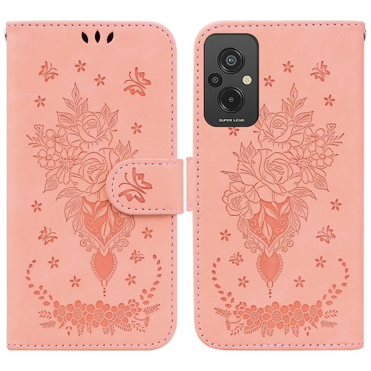 Butterfly Rose Embossed Leather Phone Case, For Infinix Hot 20, For Infinix Hot 20 5G, For Infinix Hot 20i, For Infinix Hot 20s, For Realme Q3S / Q3T / 9 SE / 9 5G Speed, For Tecno Pova 4, For Tecno Pova Neo 2, For Xiaomi Redmi 11 Prime 4G