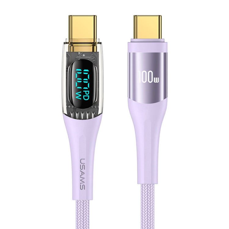 USAMS Type-C to Type-C PD100W Aluminum Alloy Transparent Digital Display Fast Charge Data Cable, 1.2m, Type-C to Type-C