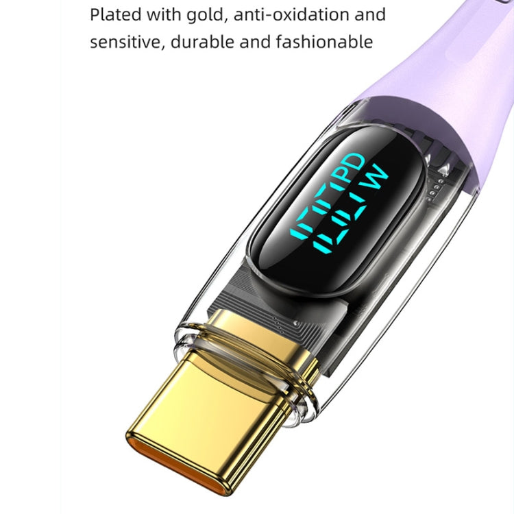 USAMS Type-C to Type-C PD100W Aluminum Alloy Transparent Digital Display Fast Charge Data Cable, 1.2m, Type-C to Type-C