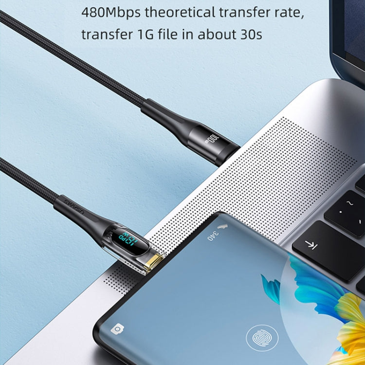 USAMS Type-C to Type-C PD100W Aluminum Alloy Transparent Digital Display Fast Charge Data Cable, 1.2m, Type-C to Type-C