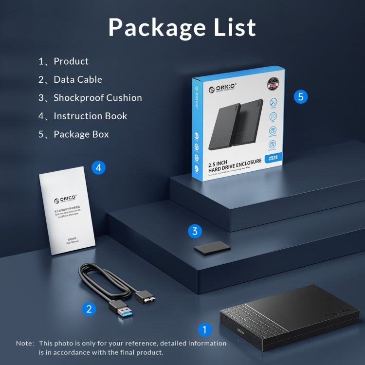 ORICO ORICO-2526U3-V1 2.5 inch USB 3.0 Micro-B Hard Drive Enclosure External Storage Case, Micro-B