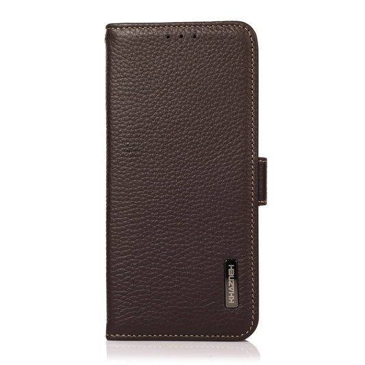 KHAZNEH Side-Magnetic Litchi Genuine Leather RFID Phone Case, For Google Pixel 7A, For Xiaomi Redmi Note 12 4G Global