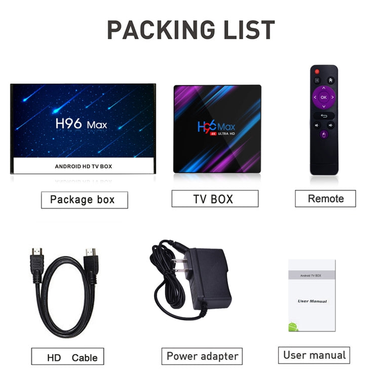 H96 Max-3318 4K Ultra HD Android TV Box with Remote Controller, Android 10.0, RK3318 Quad-Core 64bit Cortex-A53, 4GB+32GB, Support TF Card / USBx2 / AV / Ethernet, AU Plug, EU Plug, UK Plug, US Plug