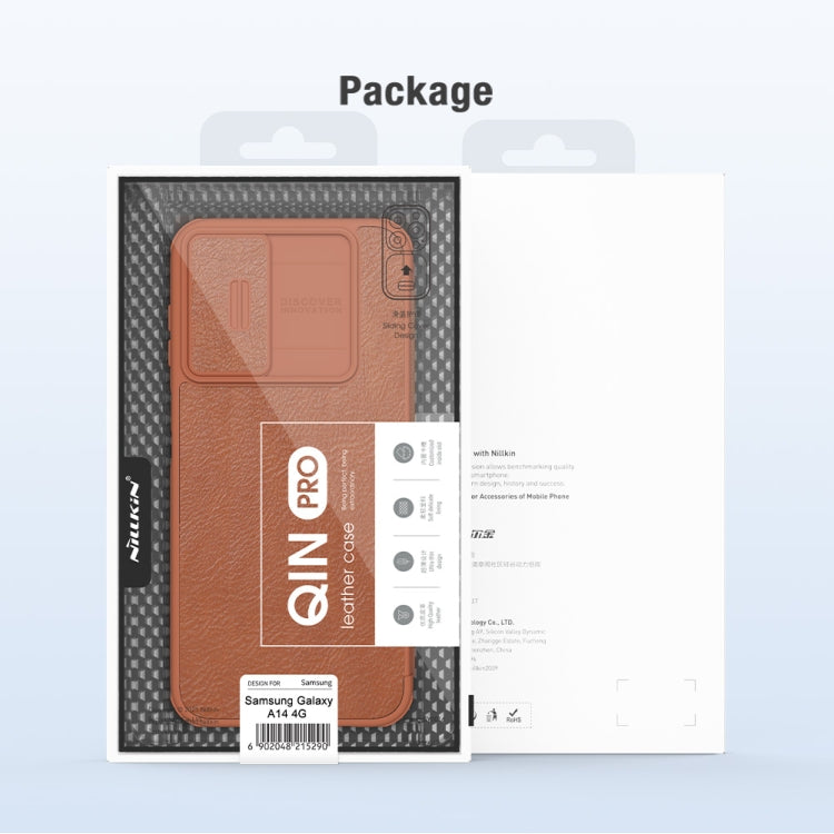 Coque de téléphone en cuir NILLKIN QIN Series Pro avec cache-caméra coulissant, pour Samsung Galaxy A14 4G