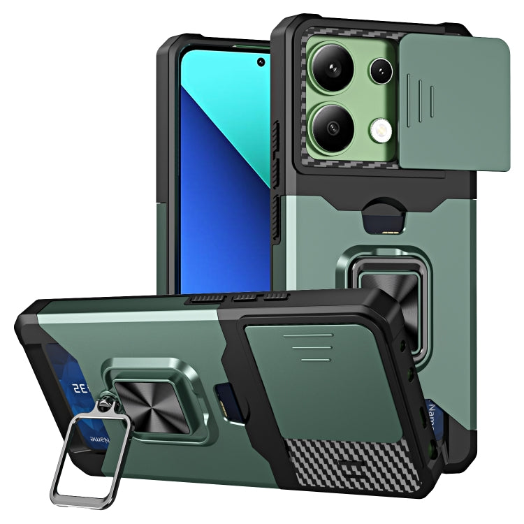 Camera Shield Card Slot PC+TPU Phone Case, For Redmi Note 14 Pro 5G / 14 Pro+ 5G, For Redmi Note 14 4G 163mm, For Redmi Note 13 4G, For Redmi Note 13 Pro 5G, For Redmi Note 12 4G