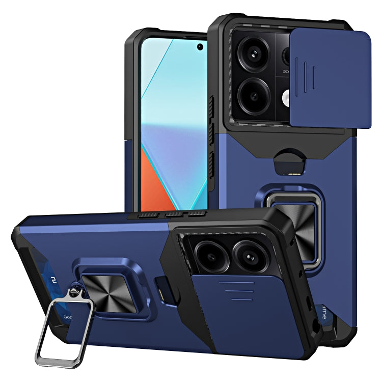 Camera Shield Card Slot PC+TPU Phone Case, For Redmi Note 14 Pro 5G / 14 Pro+ 5G, For Redmi Note 14 4G 163mm, For Redmi Note 13 4G, For Redmi Note 13 Pro 5G, For Redmi Note 12 4G