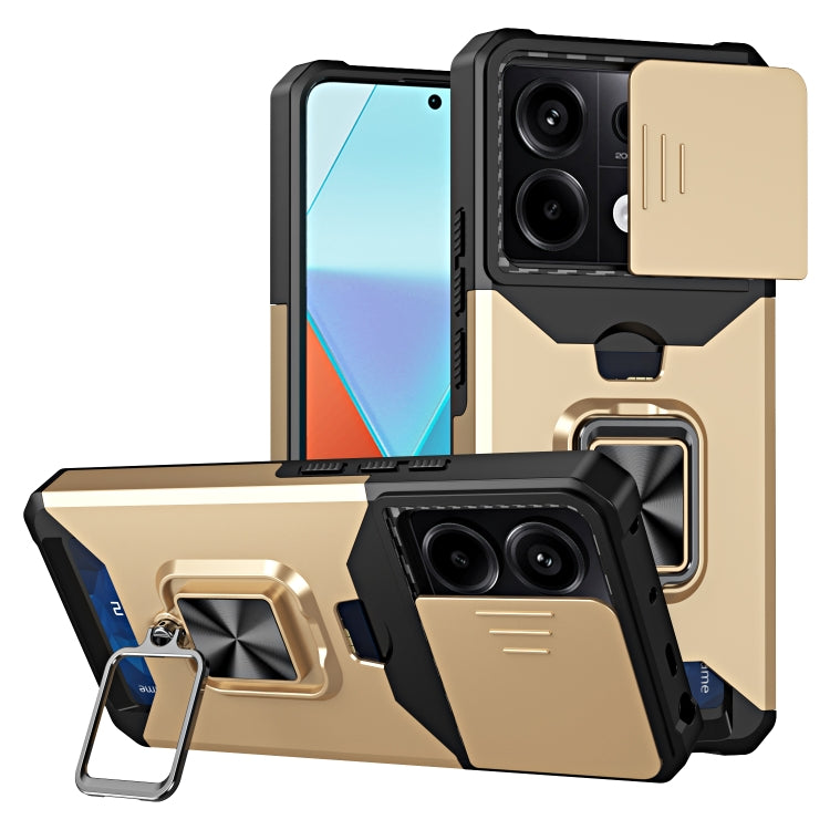 Camera Shield Card Slot PC+TPU Phone Case, For Redmi Note 14 Pro 5G / 14 Pro+ 5G, For Redmi Note 14 4G 163mm, For Redmi Note 13 4G, For Redmi Note 13 Pro 5G, For Redmi Note 12 4G