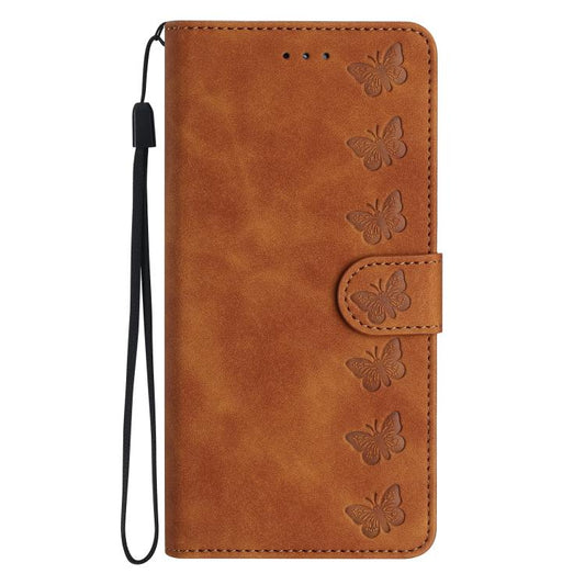Geprägte Lederhülle mit sieben Schmetterlingen, für iPhone 16e / 17e, für iPhone 17 Pro Max, für iPhone 17 Pro, für iPhone 17, für iPhone Air, für iPhone 16 Pro Max, für iPhone 16 Pro, für iPhone 16 Plus, für iPhone 16, für iPhone 15 Pro Max