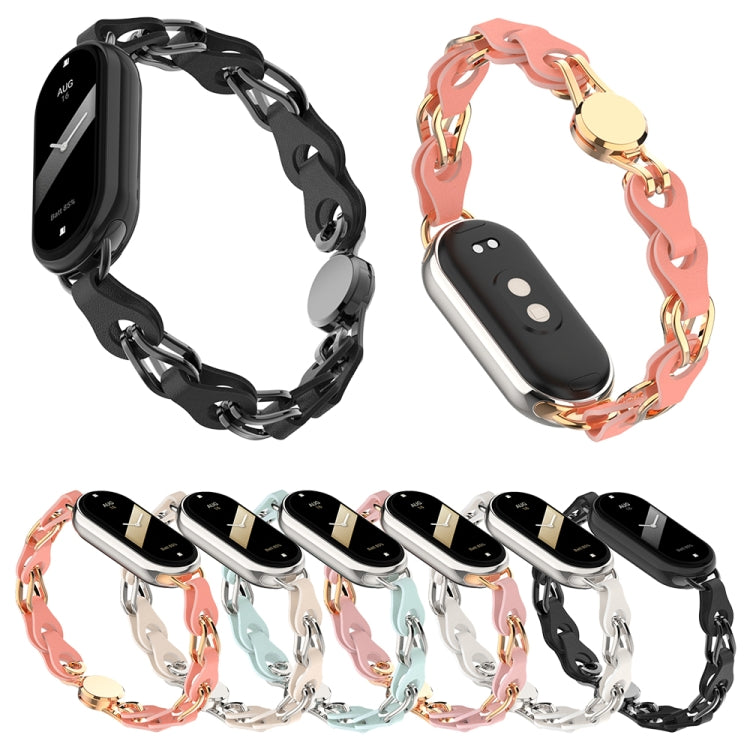 Hollow Leather Chain Magnetic Buckle Watch Band, For Xiaomi Smart Band 11 / 10 / 9 / 8