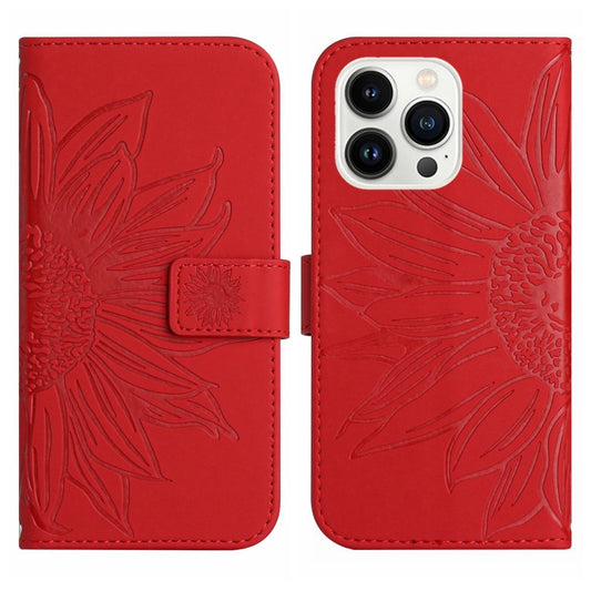 Skin Feel Sun Flower Embossed Flip Leather Phone Case with Lanyard