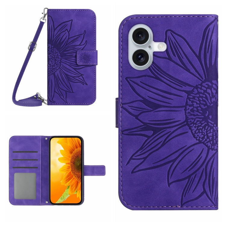 Skin Feel Sun Flower Embossed Flip Leather Phone Case with Lanyard, For iPhone 17e / 16e, For iPhone 17 Pro Max, For iPhone 17 Pro, For iPhone 17, For iPhone Air, For iPhone 16 Pro Max, For iPhone 16 Pro, For iPhone 16 Plus, For iPhone 16