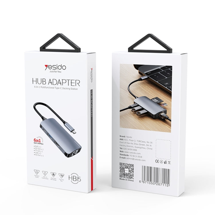 Yesido HB15 6 in 1 USB-C / Type-C Ports Multifunctional Docking Station HUB Adapter, HB15