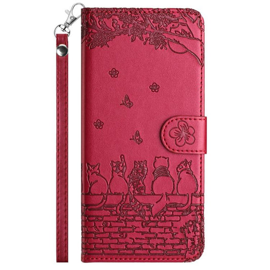 Étui en cuir gaufré motif chat avec cordon, pour iPhone 16e / 17e, pour iPhone 17 Pro Max, pour iPhone 17 Pro, pour iPhone 17, pour iPhone Air, pour iPhone 16 Pro Max, pour iPhone 16 Pro, pour iPhone 16 Plus, pour iPhone 16, pour iPhone 15 Pro Max...