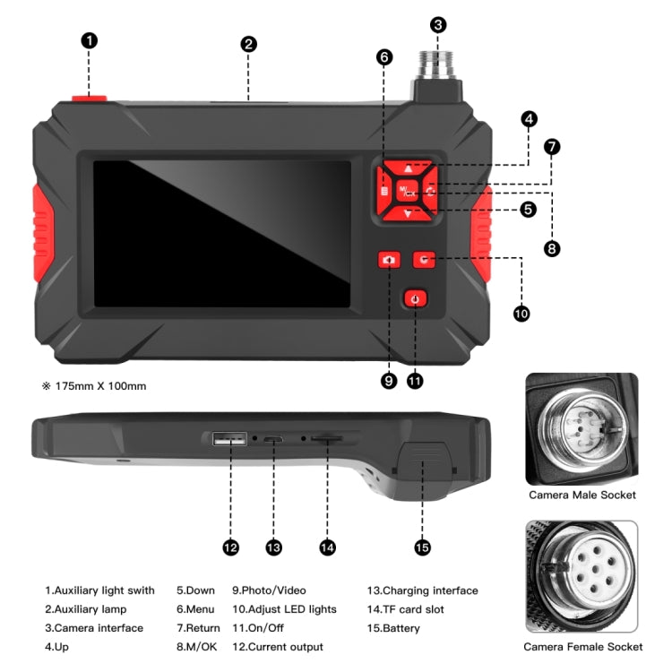 P30 5.5mm 1080P IP68 Waterproof 4.3 inch Screen Dual Camera Digital Endoscope, 2m Hard Cable, 5m Hard Cable, 10m Hard Cable