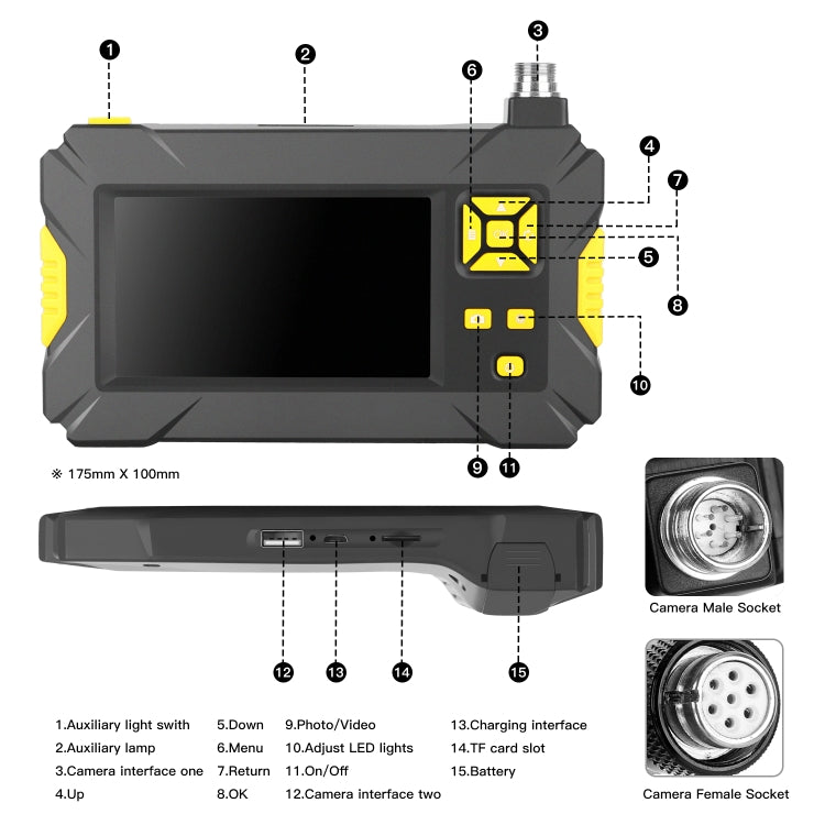 P30 3.9mm 1080P IP68 Waterproof 4.3 inch Screen Single Camera Digital Endoscope, 2m Hard Cable, 5m Hard Cable, 10m Hard Cable
