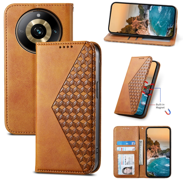 Cubic Grid Calf Texture Magnetic Leather Phone Case, For Realme 11 Pro