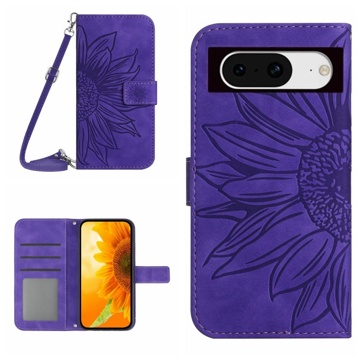 Skin Feel Sun Flower Embossed Flip Leather Phone Case with Lanyard, For Google Pixel 8