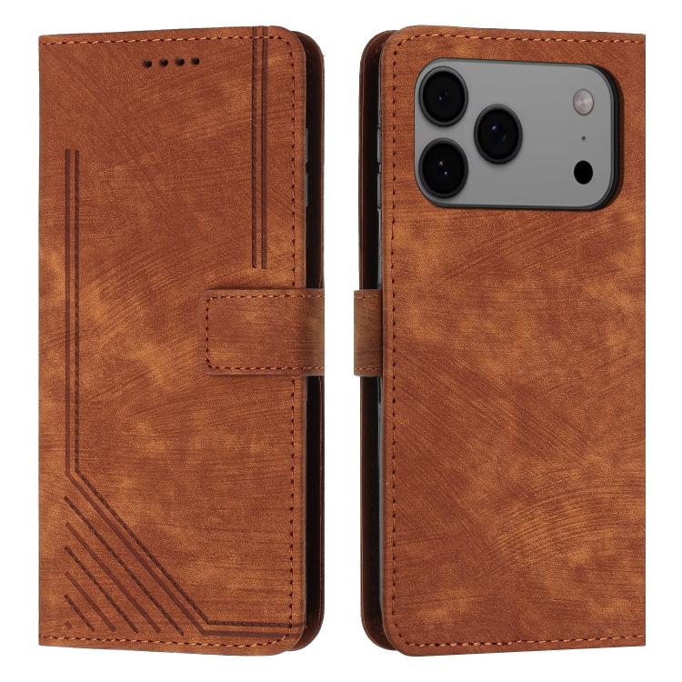 Skin Feel Stripe Pattern Leather Phone Case with Lanyard