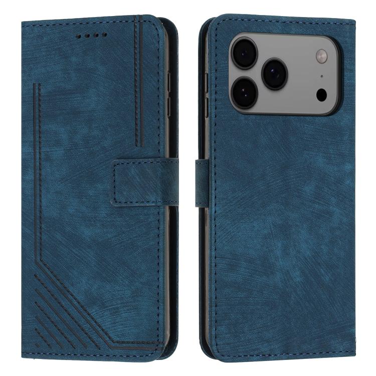 Skin Feel Stripe Pattern Leather Phone Case with Lanyard