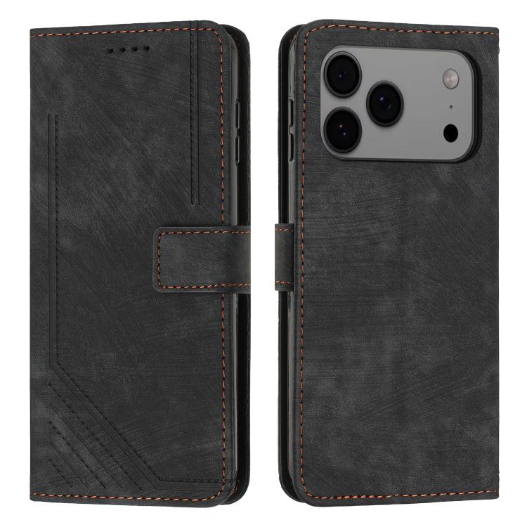 Skin Feel Stripe Pattern Leather Phone Case with Lanyard