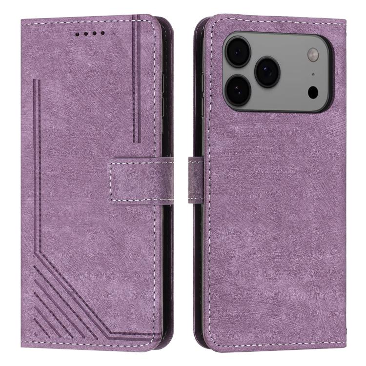 Skin Feel Stripe Pattern Leather Phone Case with Lanyard