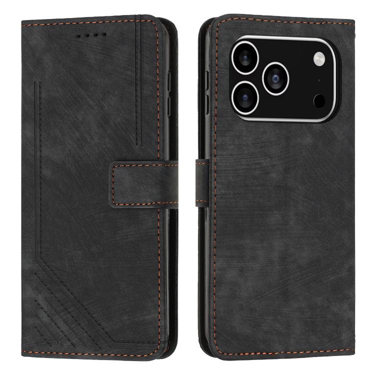 Skin Feel Stripe Pattern Leather Phone Case with Lanyard