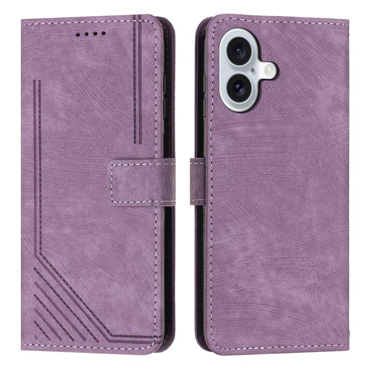 Skin Feel Stripe Pattern Leather Phone Case with Lanyard
