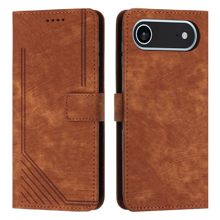 Skin Feel Stripe Pattern Leather Phone Case with Lanyard