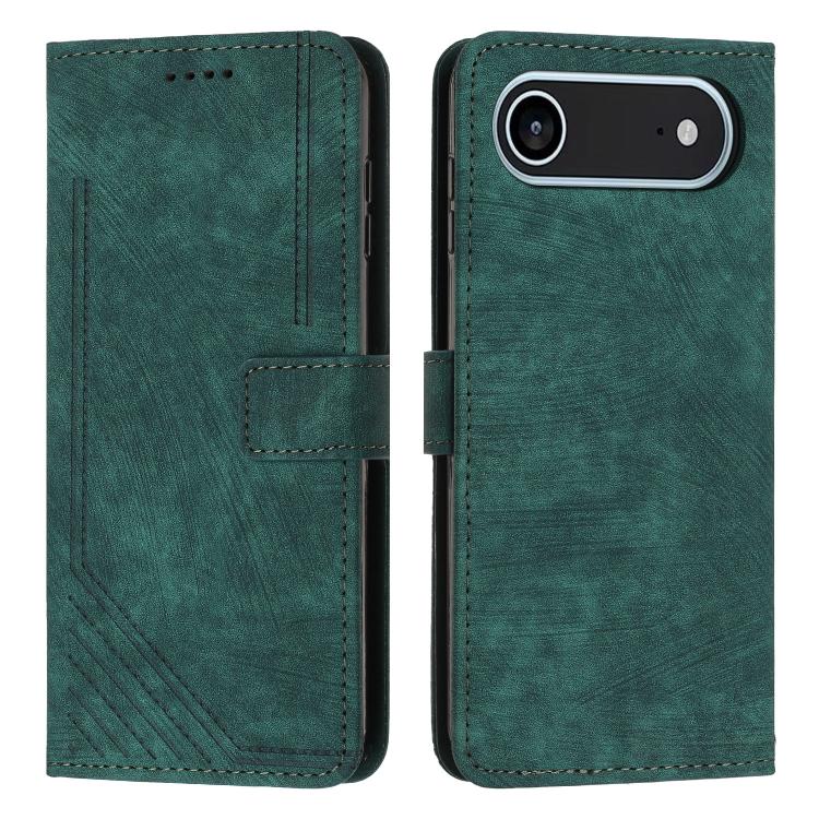 Skin Feel Stripe Pattern Leather Phone Case with Lanyard