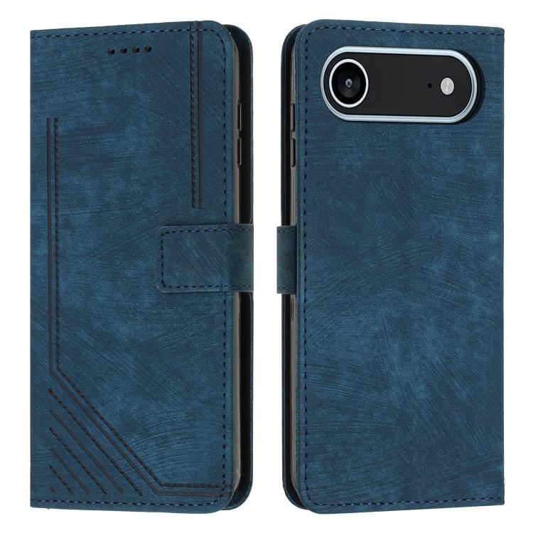 Skin Feel Stripe Pattern Leather Phone Case with Lanyard