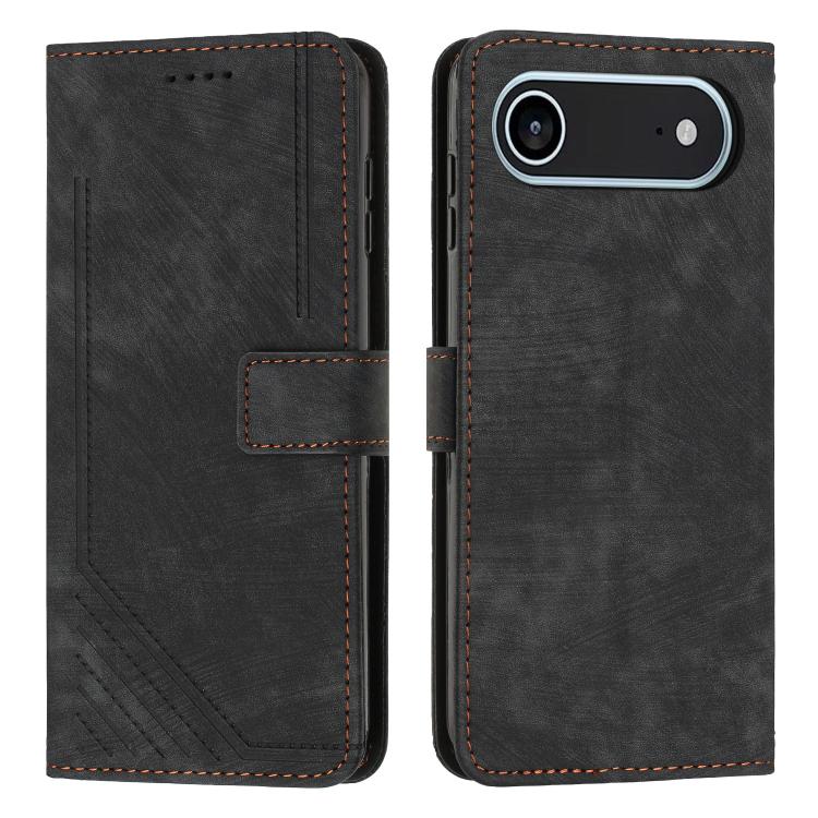 Skin Feel Stripe Pattern Leather Phone Case with Lanyard