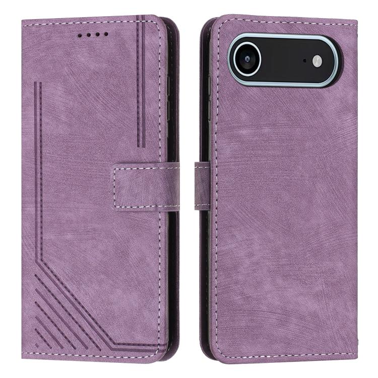 Skin Feel Stripe Pattern Leather Phone Case with Lanyard
