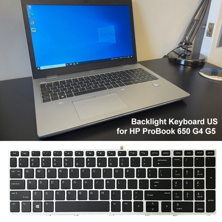 Silver Frame US Version Laptop Backlight Keyboard, For HP ProBook 650 G4