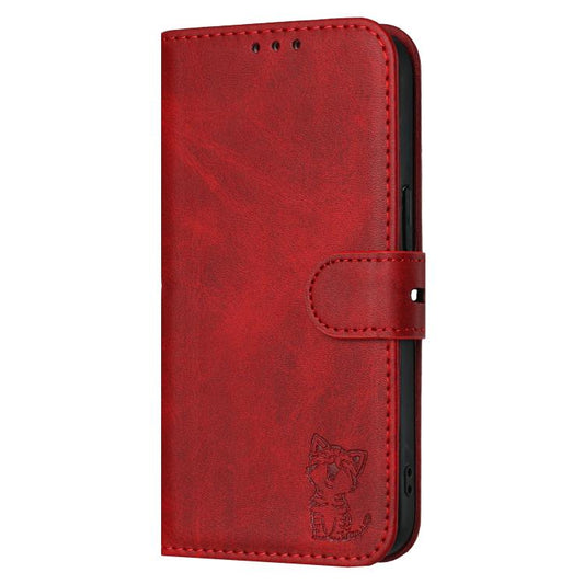 Embossed Happy Cat Pattern Flip Leather Phone Case