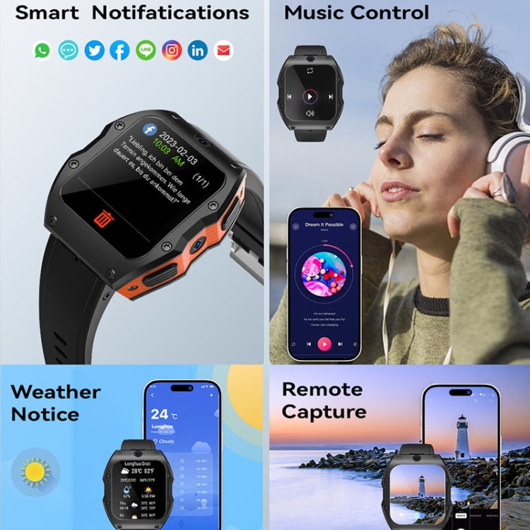 Model X 1.99 inch IP68 Waterproof Android 9.0 4G Dual Cameras Matte Smart Watch, 2GB+16GB, 4GB+128GB