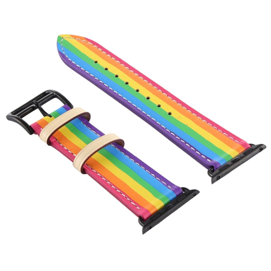 Bracelet de montre en cuir arc-en-ciel, Pour Apple Watch Series 7 41mm / 6 & SE & 5 & 4 40mm / 3 & 2 & 1 38mm, Pour Apple Watch Series 7 45mm / 6 & SE & 5 & 4 44mm / 3 & 2 & 1 42mm