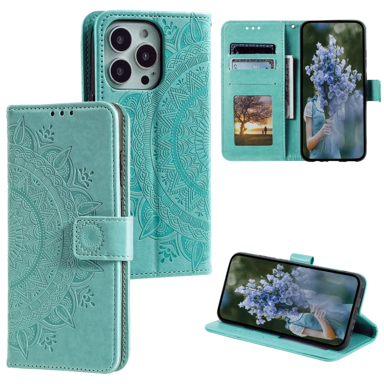 Totem Flower Embossed Leather Phone Case, For iPhone 16 Pro Max, For iPhone 16 Pro, For iPhone 16 Plus, For iPhone 16, For iPhone 15 Pro Max, For iPhone 15 Pro, For iPhone 15 Plus, For iPhone 15