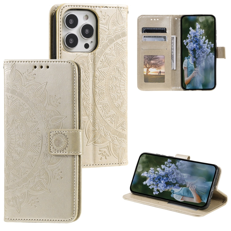 Totem Flower Embossed Leather Phone Case, For iPhone 16 Pro Max, For iPhone 16 Pro, For iPhone 16 Plus, For iPhone 16, For iPhone 15 Pro Max, For iPhone 15 Pro, For iPhone 15 Plus, For iPhone 15