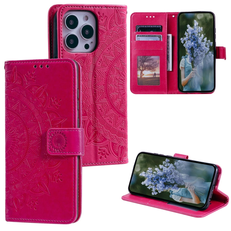 Totem Flower Embossed Leather Phone Case, For iPhone 16 Pro Max, For iPhone 16 Pro, For iPhone 16 Plus, For iPhone 16, For iPhone 15 Pro Max, For iPhone 15 Pro, For iPhone 15 Plus, For iPhone 15